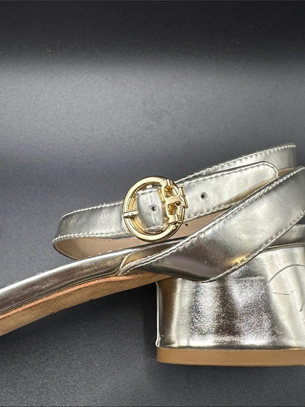 Tory Burch Metallic Silver Ankle-Strap Flat Sandals